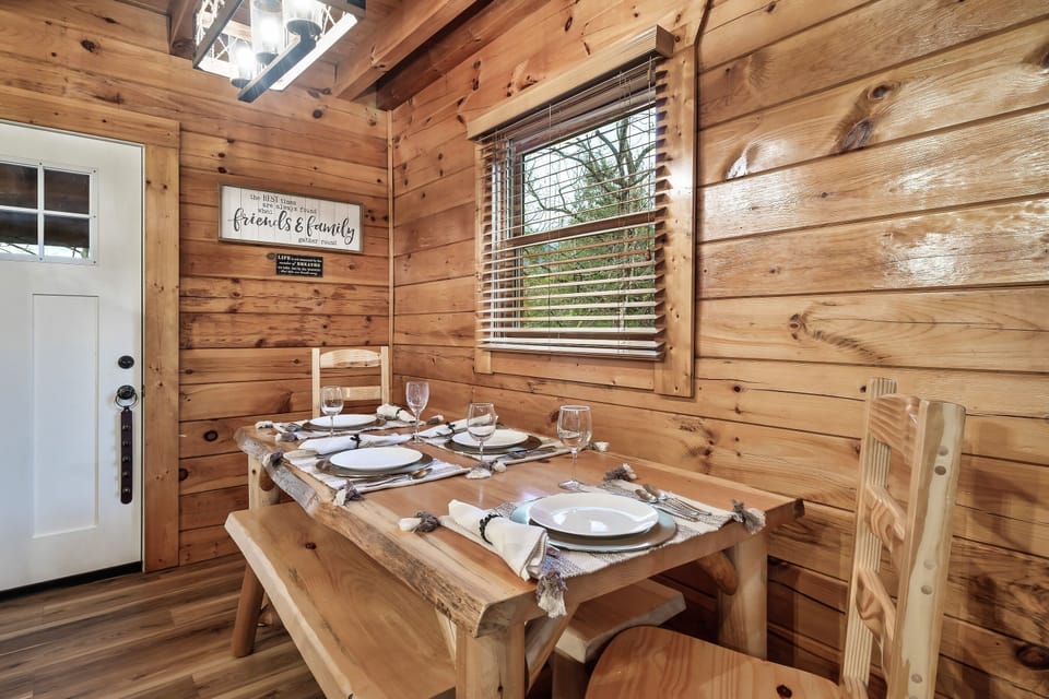Dining table can seat up to 6 people. 
