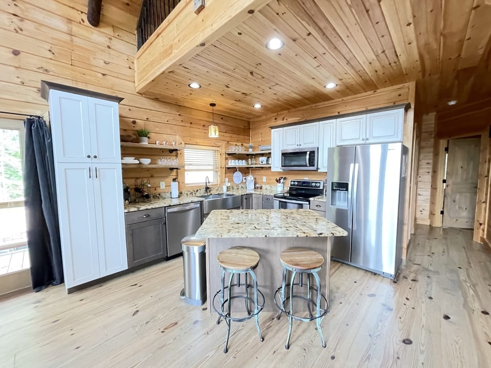 Our rustic yet modern kitchen is fully stocked with everything you need! 