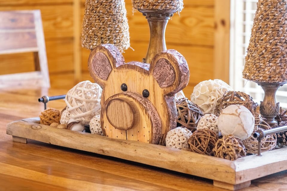 Charming rustic décor awaits you, featuring handcrafted wooden accents and natural textures that create a warm, welcoming atmosphere.