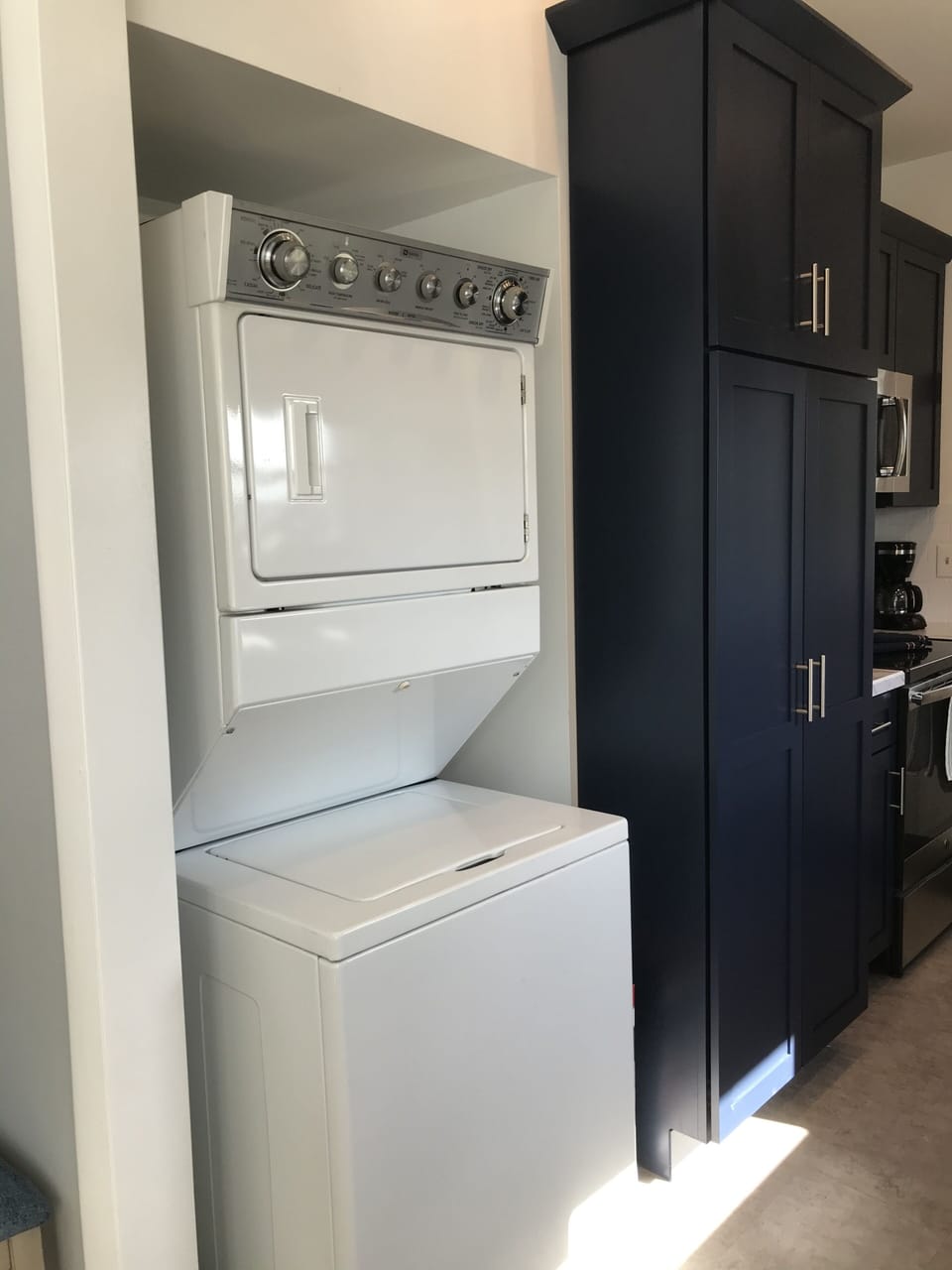 Washer and dryer conveniently located in the kitchen 