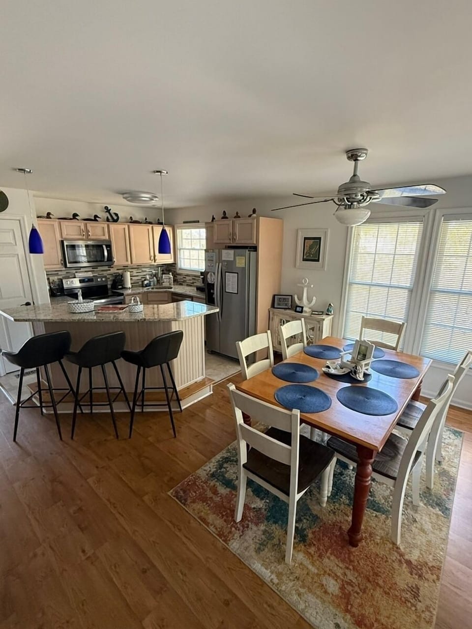 Open kitchen and dining area