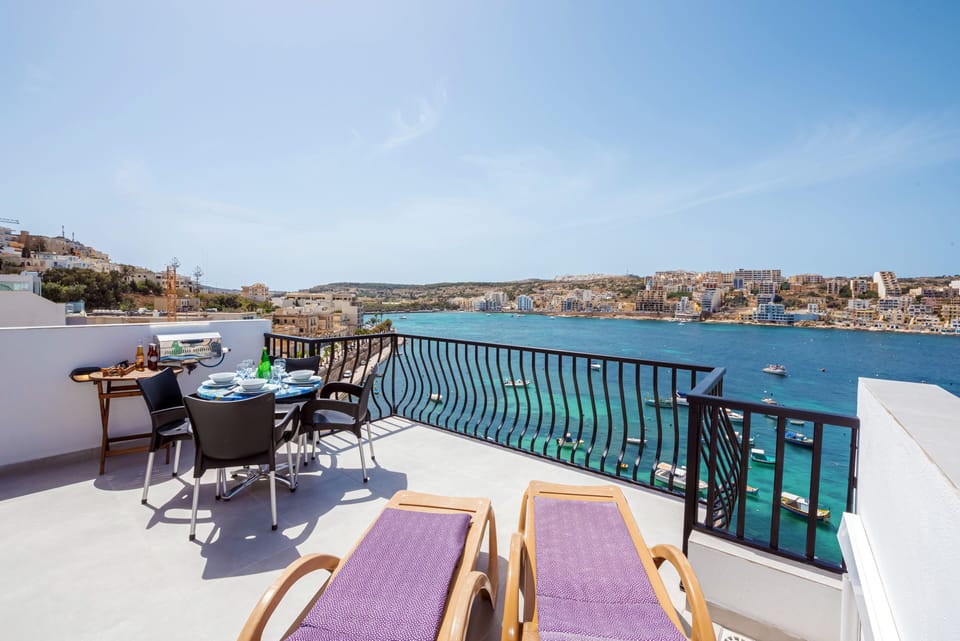 Sunny terrace with stunning panoramic sea views
