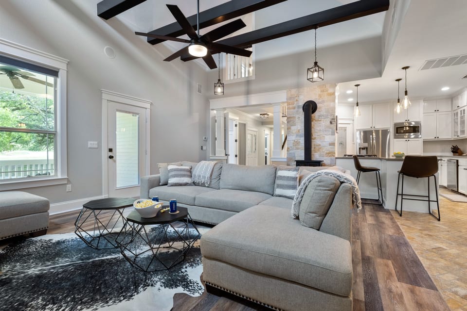 Open floor plan with high ceilings