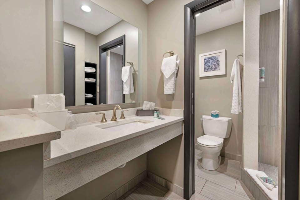 Standard Room, 2 Queen Beds, Smoking | Bathroom | Shower, free toiletries, hair dryer, towels
