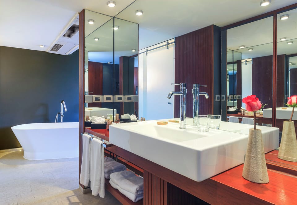 Shower, free toiletries, hair dryer, bathrobes