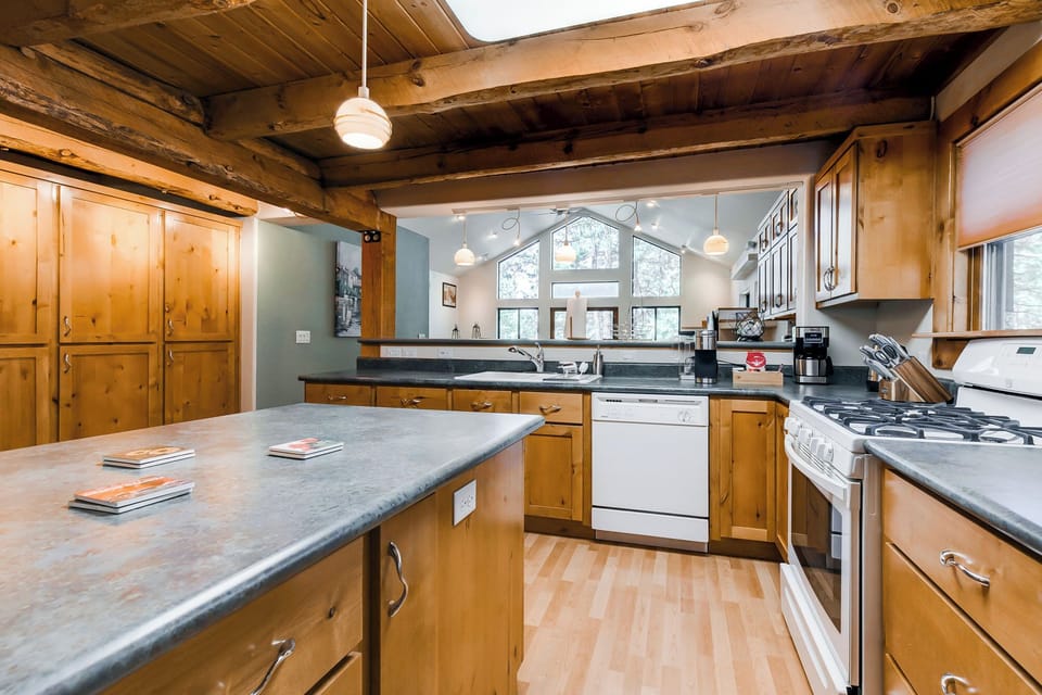 Large kitchen opening to living room