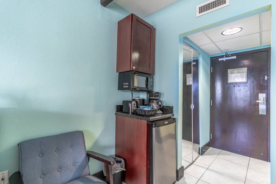 Kitchenette: This suite is equipped with a mini fridge, a drip coffee maker, a toaster and a microwave