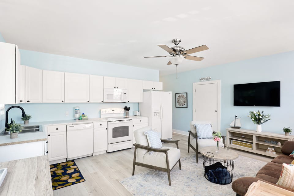 Open kitchen and living area