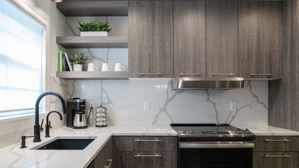 Complete kitchen with dishes, cups, silverware, cleaning products & full oven 