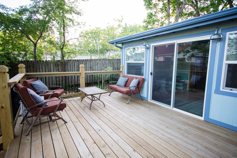 Spacious deck holds extra seating.
