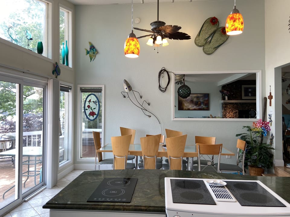 This kitchen and dining room is an addition to the original house. 