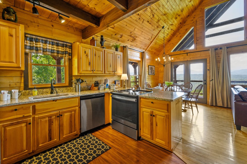 The open floor plan (with that VIEW!) makes it easy for folks to be together.