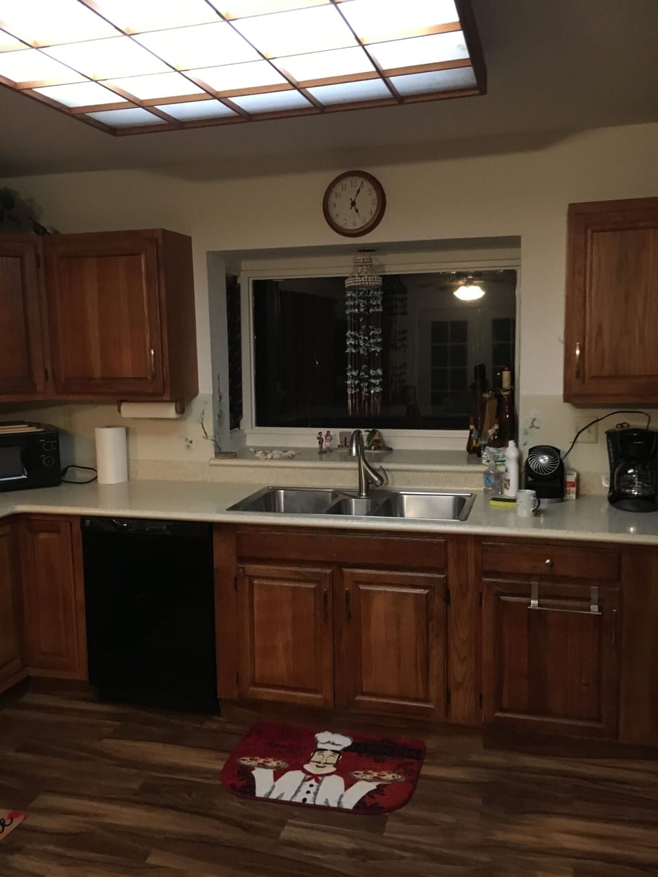 Kitchen, range and oven to the left, refrigerator to the right
