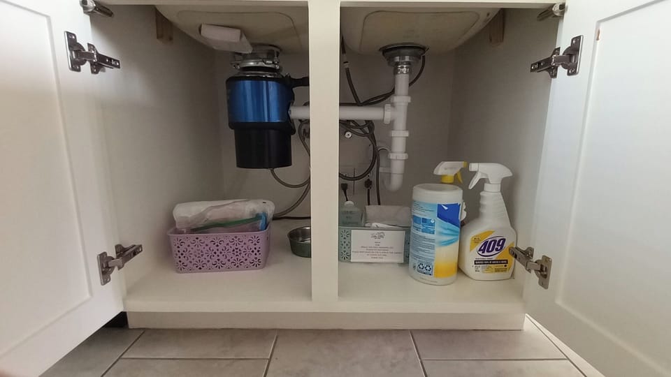 Cleaning supplies under kitchen sink