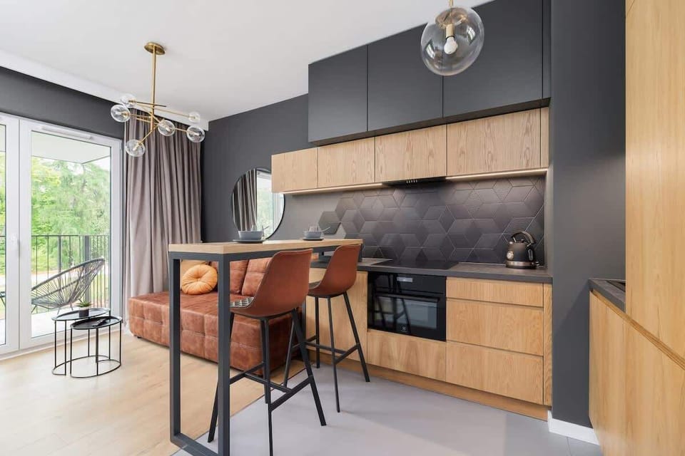 This modern interior combines functionality with a high level of comfort.