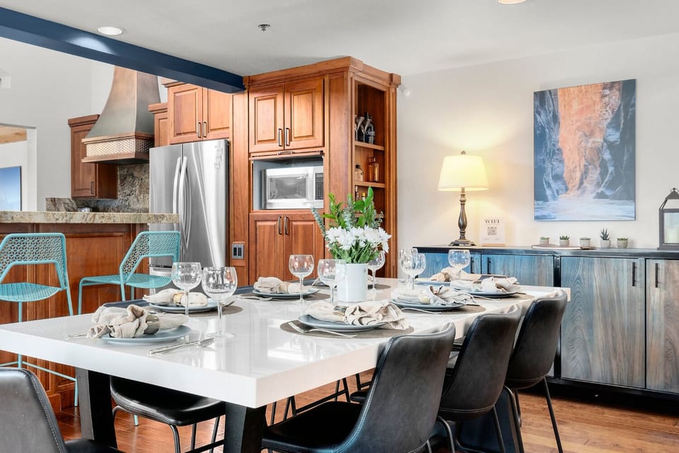 Large 8 person modern dining table is perfect for entertaining.