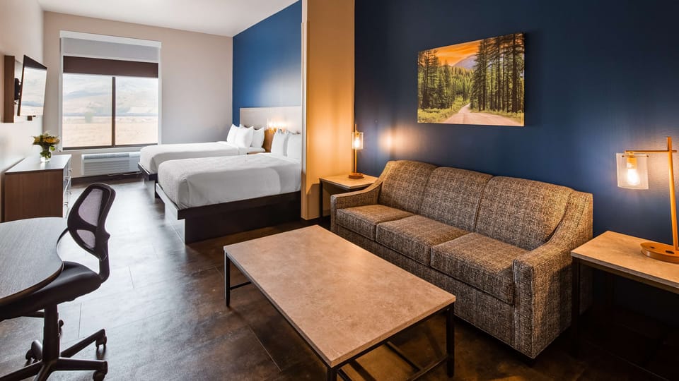 Standard Room, 2 Queen Beds, Non Smoking, Refrigerator & Microwave (View) | Hypo-allergenic bedding, desk, laptop workspace, blackout drapes