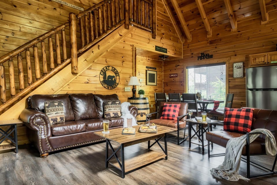 A spacious living room with simple seating invites relaxation. 