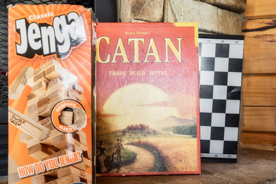 Enjoy Jenga, chess, and Catan in our game room.