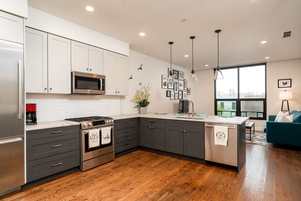 Open concept living room and kitchen.