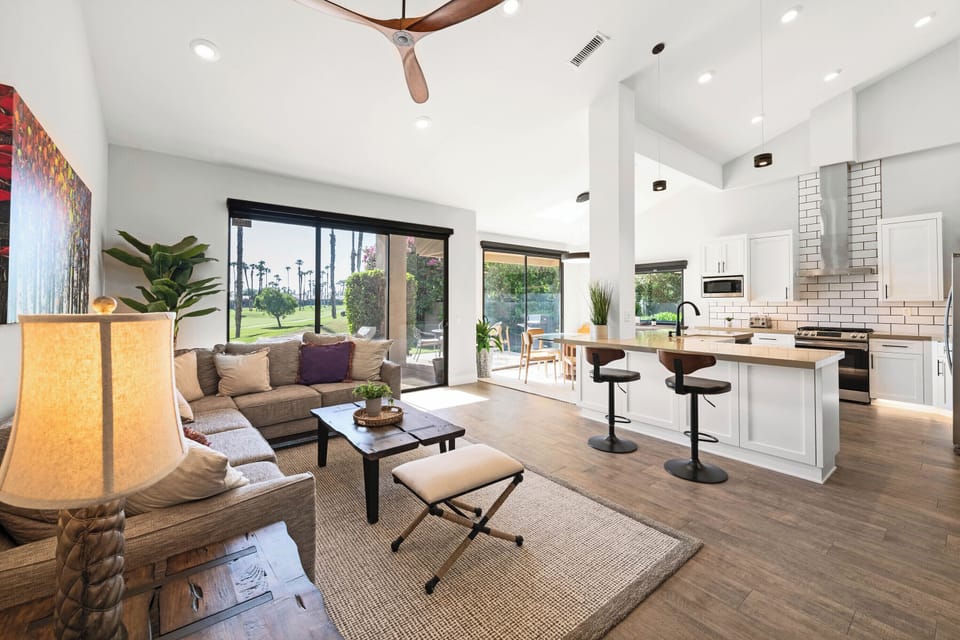 Living room with bar stools