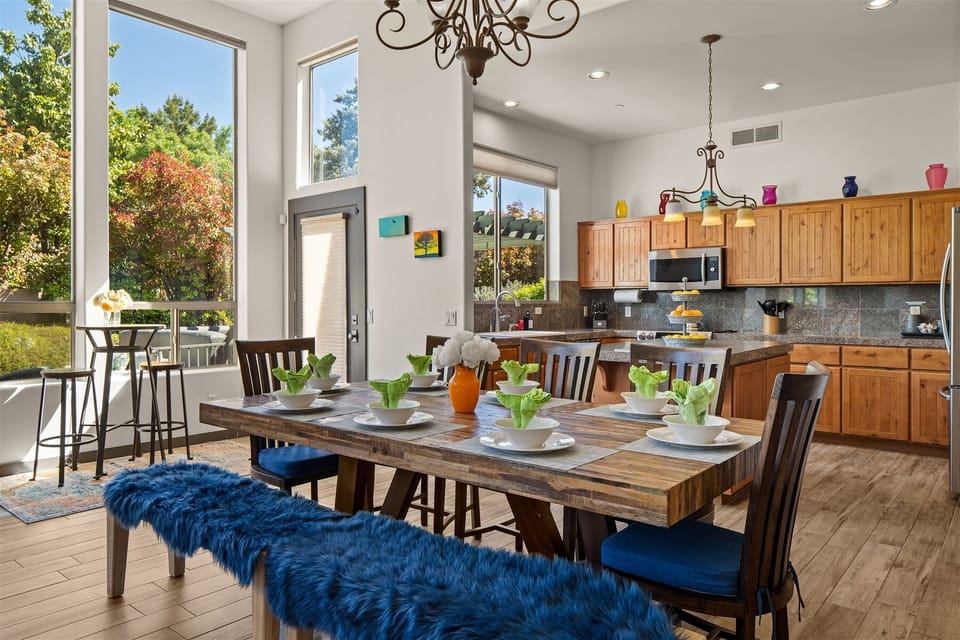 Dining opens to the kitchen area