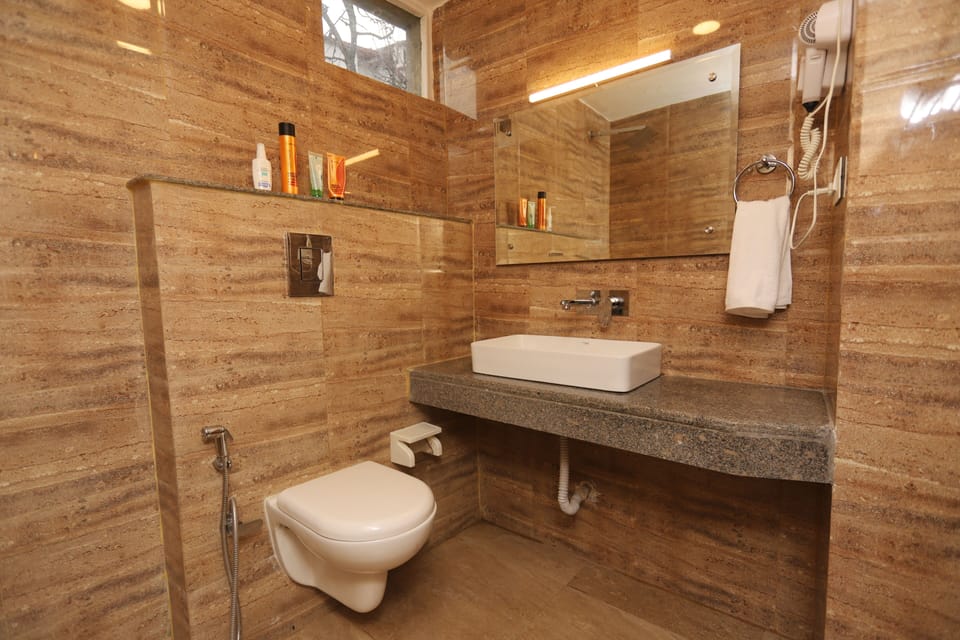 Shower, rainfall showerhead, hair dryer