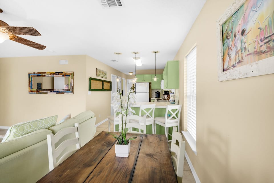 Dining room table to kitchen view