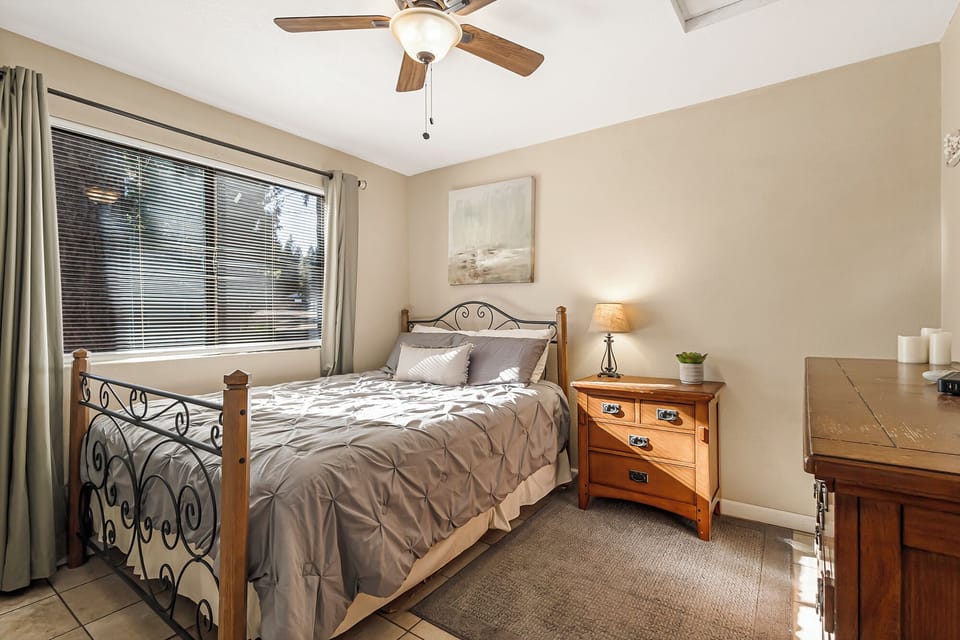 Bedroom 1 has a queen size bed.