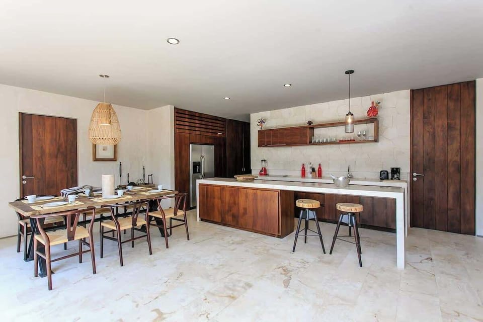 Open floor plan and carefully chosen traditional natural finishes