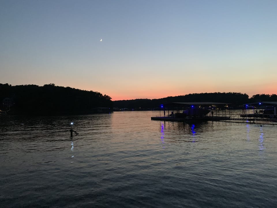 View of our dock at dusk