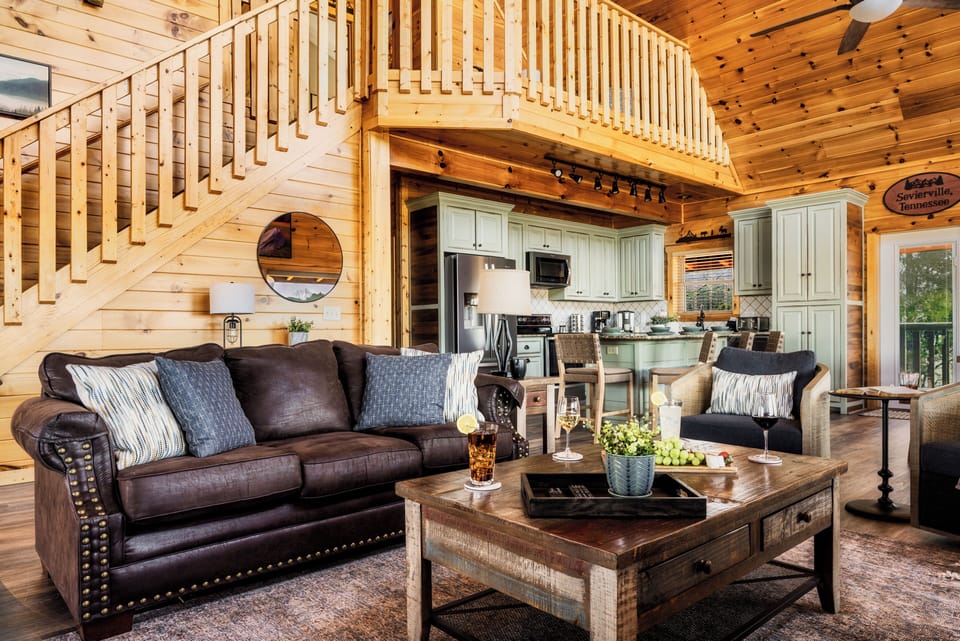 Great room with loft overlooking the living space