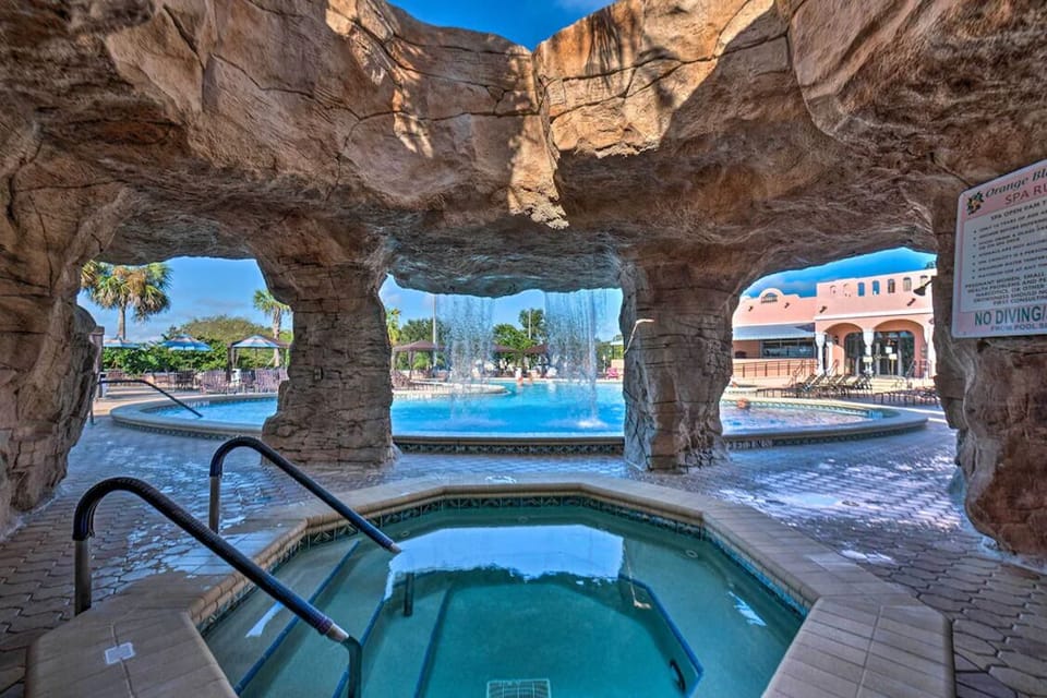 Hot Tub view of pool at Orange Blossom Country Club- 2 min ride from house
