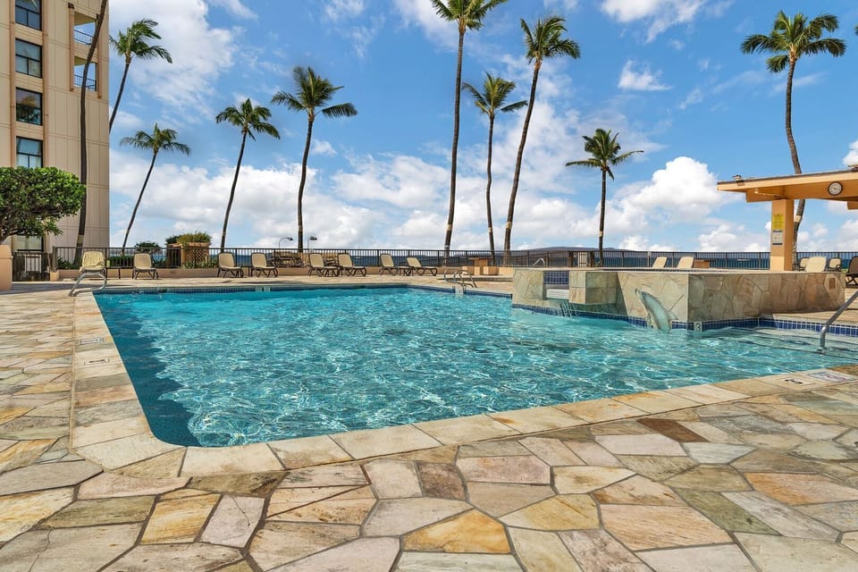 Sugar Beach resort is complete with a large swimming pool and hot tub.