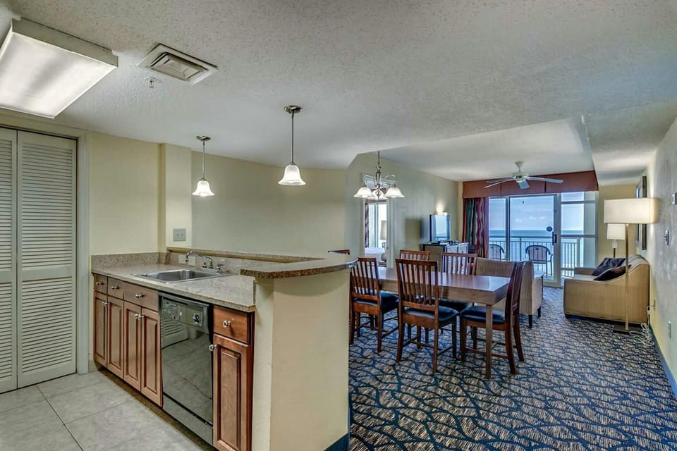 Kitchen bar overlooking condo 