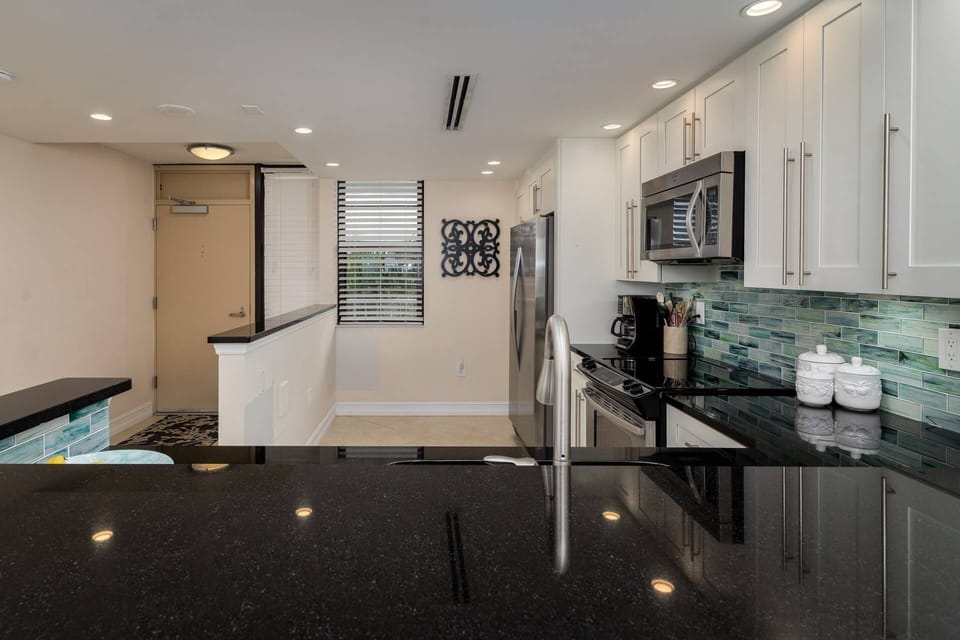 The open kitchen has plenty of prep space for those who like to eat in.