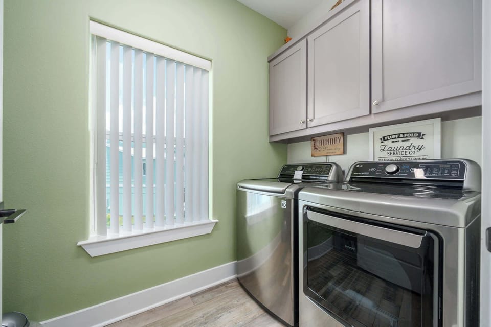Pack light and stay fresh! Our in-home washer and dryer make laundry a breeze during your stay.
