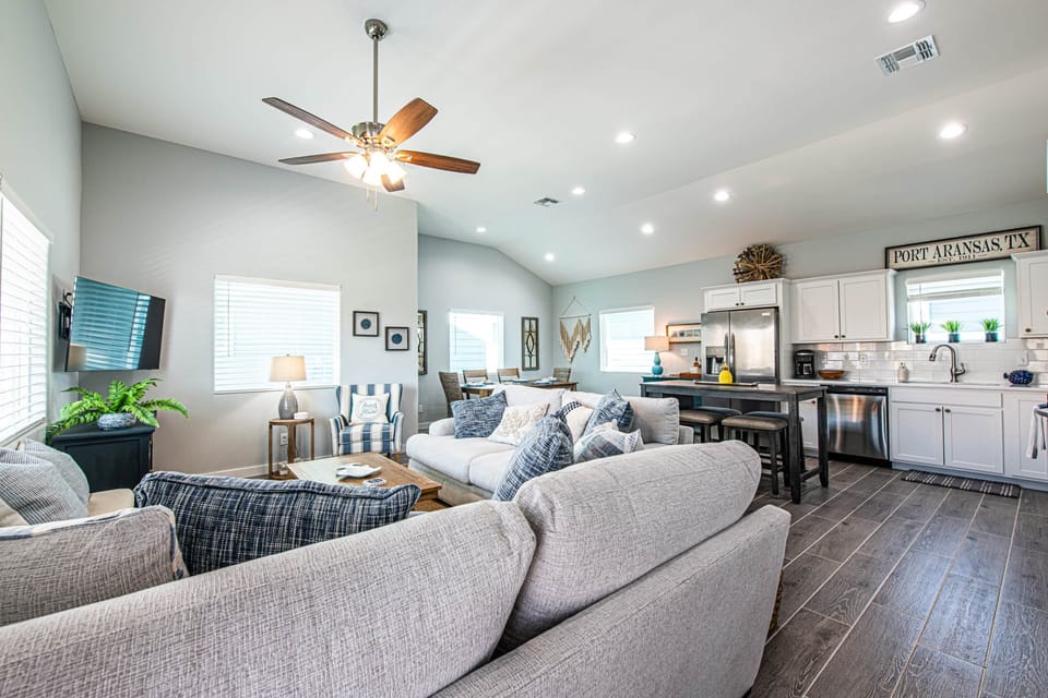 Living room is open to the kitchen and dining area