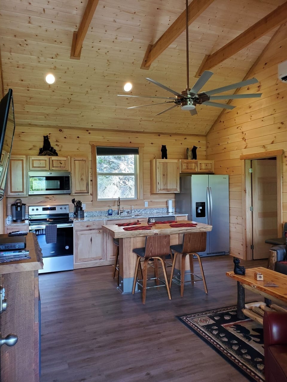 True cabin feel with Knotty Pine walls