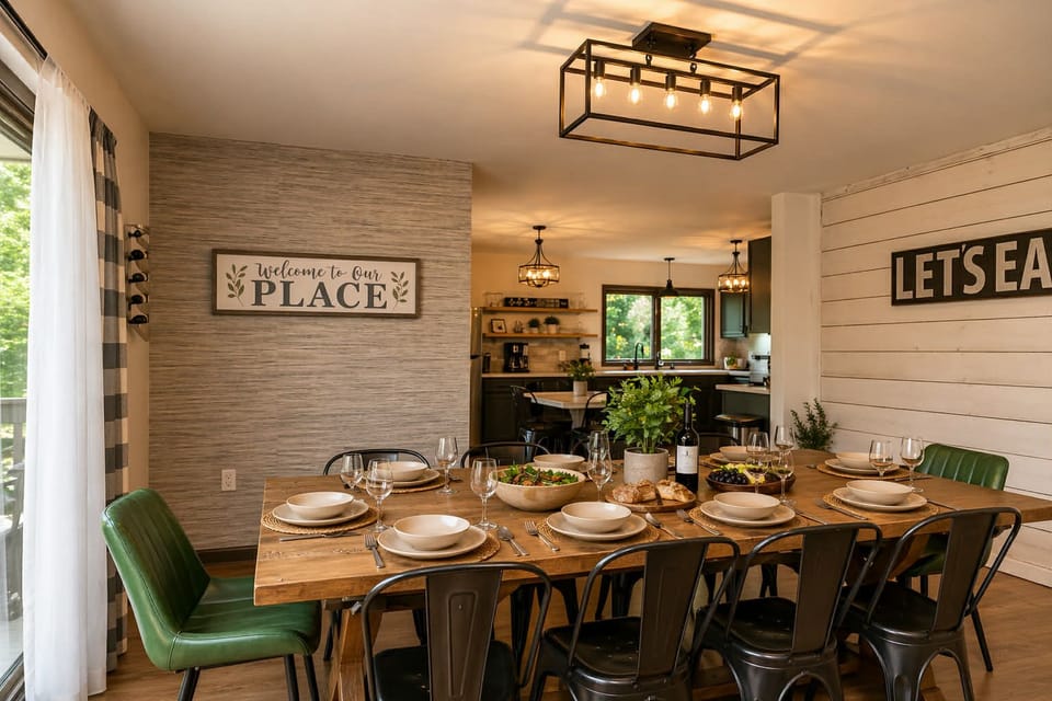 Gather and dine in style in this spacious dining area, featuring seating for eight. Perfectly positioned in an open-concept layout, the dining area flows seamlessly into both the kitchen and living room, making it an ideal space for entertaining or f