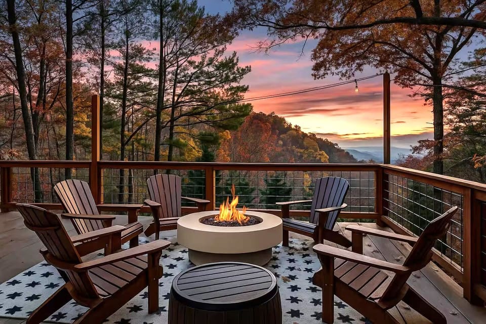 Gather ‘round the fire pit & watch the Smokies sparkle at twilight