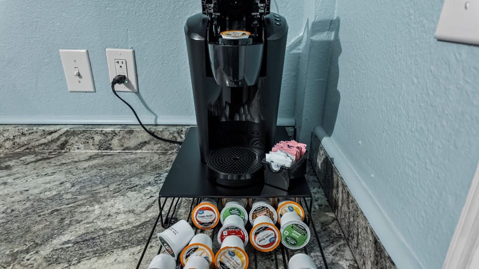 Start every Galveston morning right — a Keurig is ready in the kitchen.