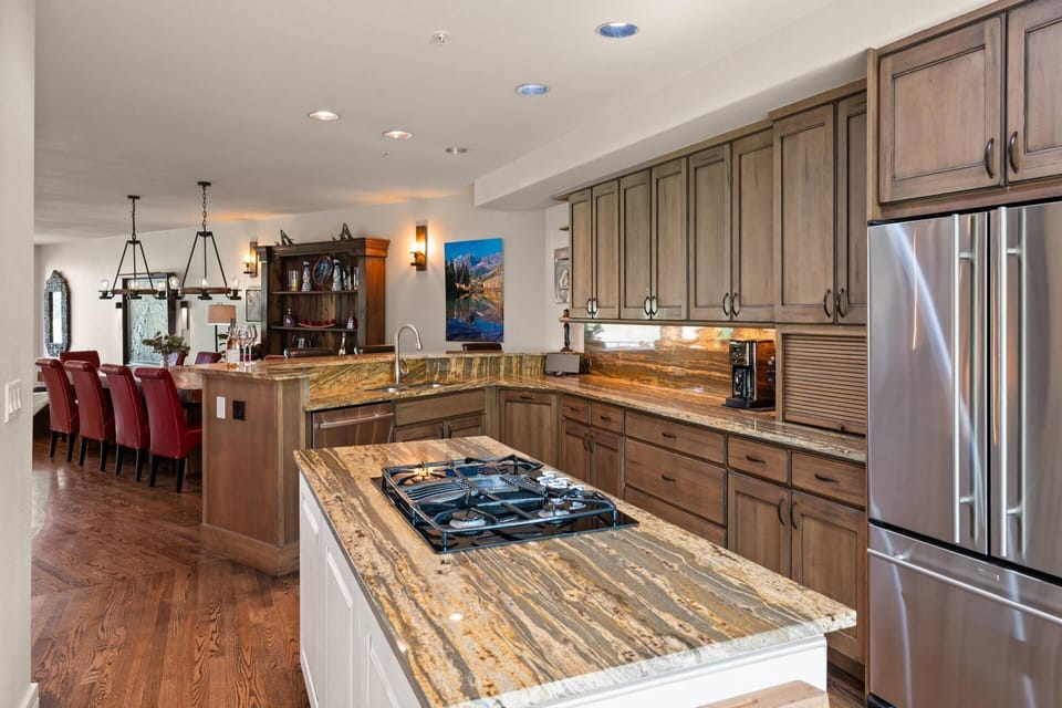 The kitchen is fully stocked with everything you need to enjoy dining at home during your vacation in Snowmass