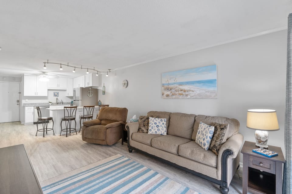 This comfy living room offers space for everyone to gather!