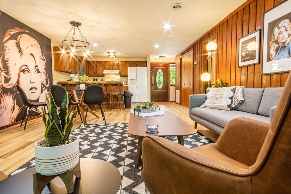 Open dining + kitchen + living area