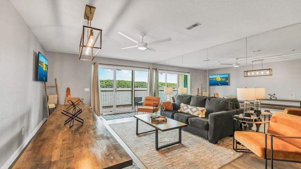 Living room with main channel lake view