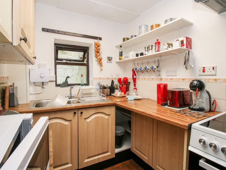Fridge, microwave, electric kettle, toaster