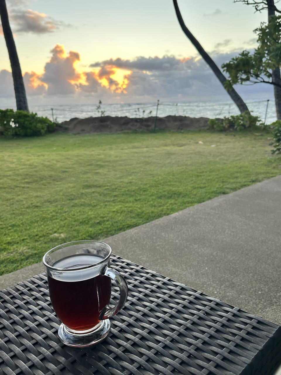 Enjoying coffee and sunrises on loveseat on lanai.