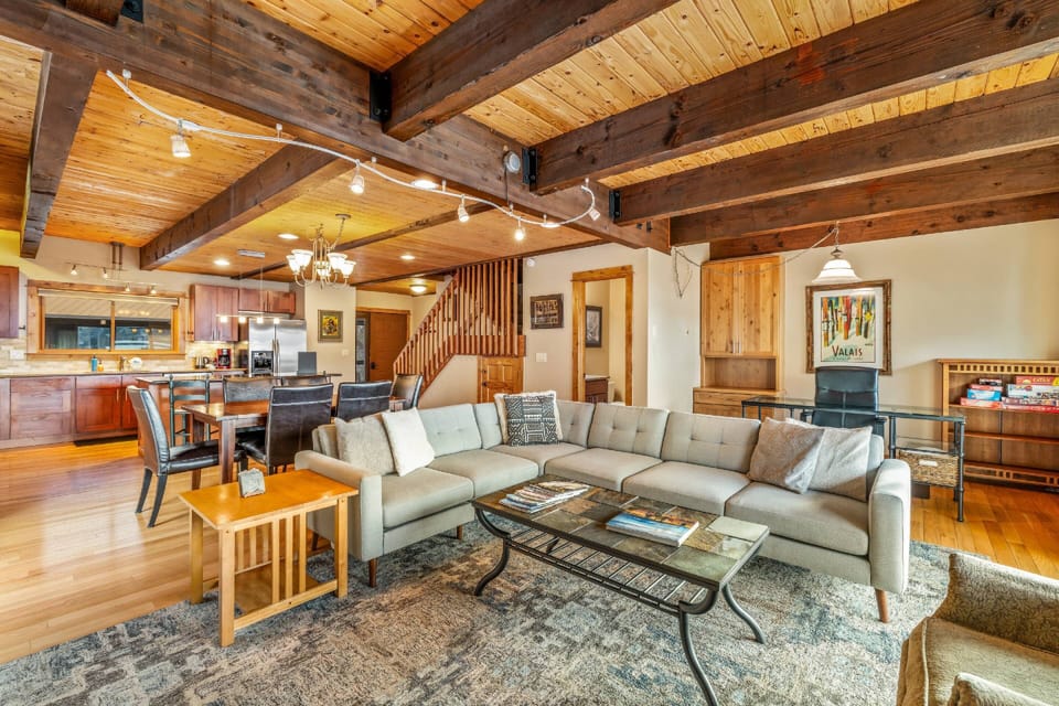 Settle into the plush sectional sofa for a cozy movie night with the whole family.