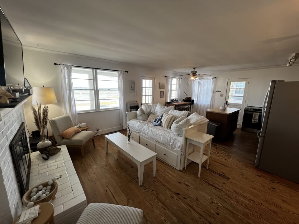 View of our living room & kitchen.